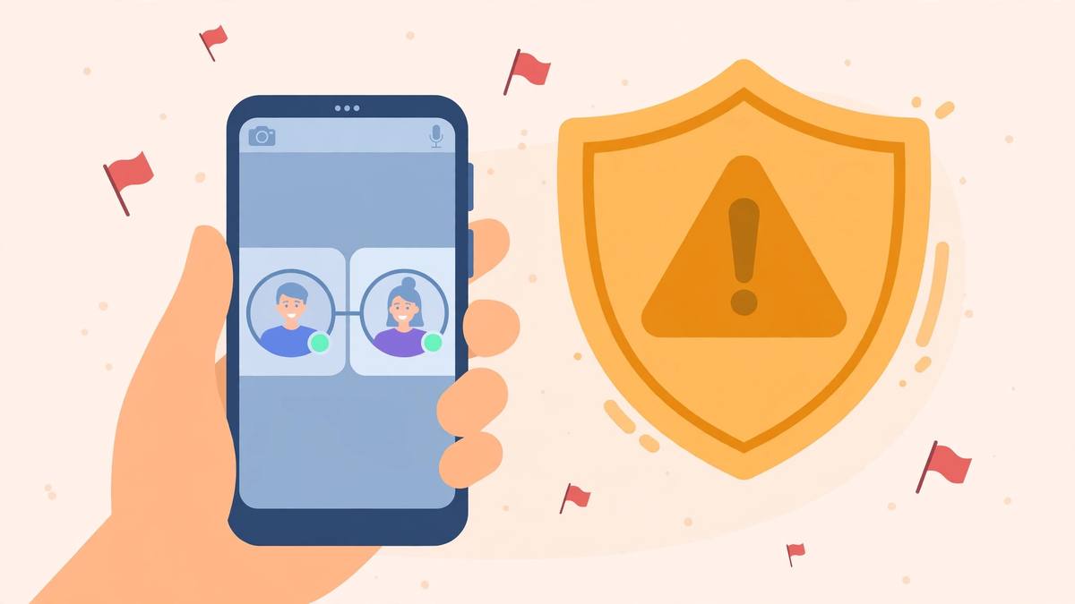 Red flags warning illustration for staying safe while video chatting with strangers